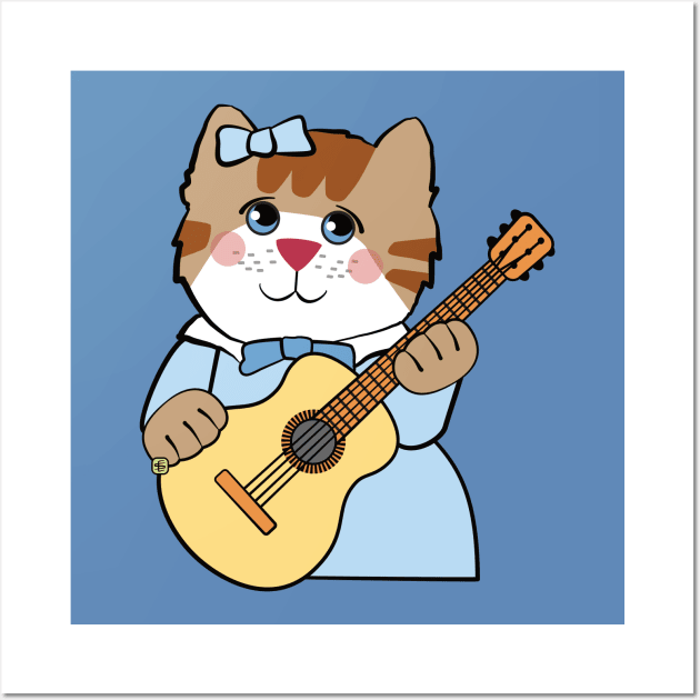 Musical Girl Cat Playing Guitar Wall Art by Sue Cervenka